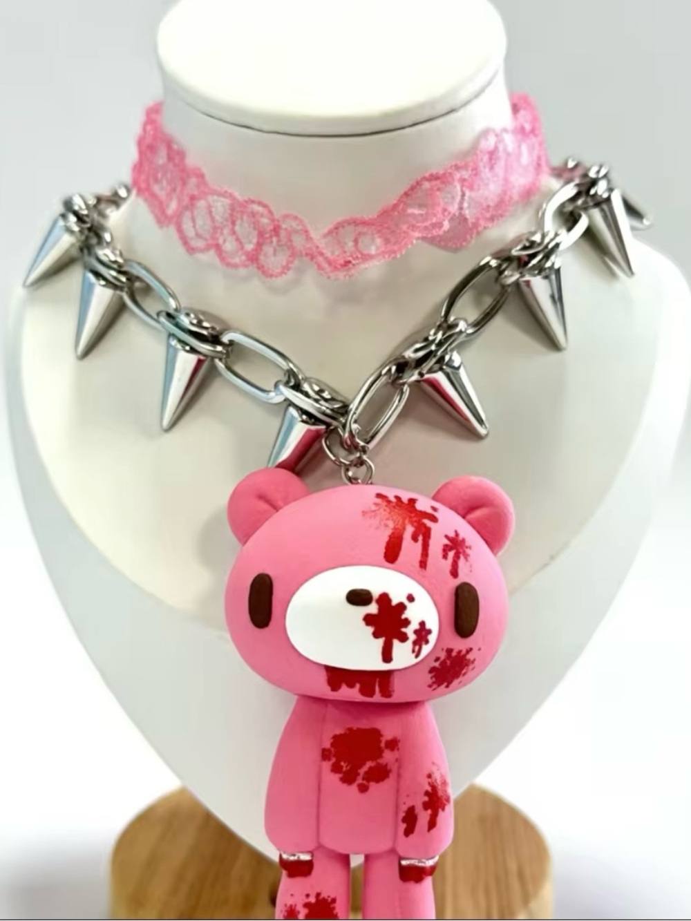 💕 Pink Spiked Bear Charm Necklace 💕
